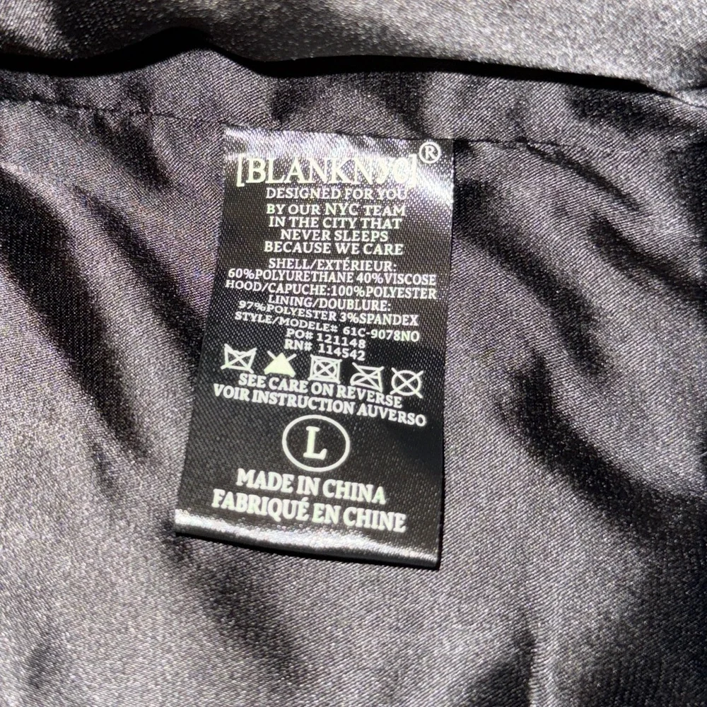 Blank NYC Black Faux Leather Jacket with removable gray hood - Picture 2 of 2